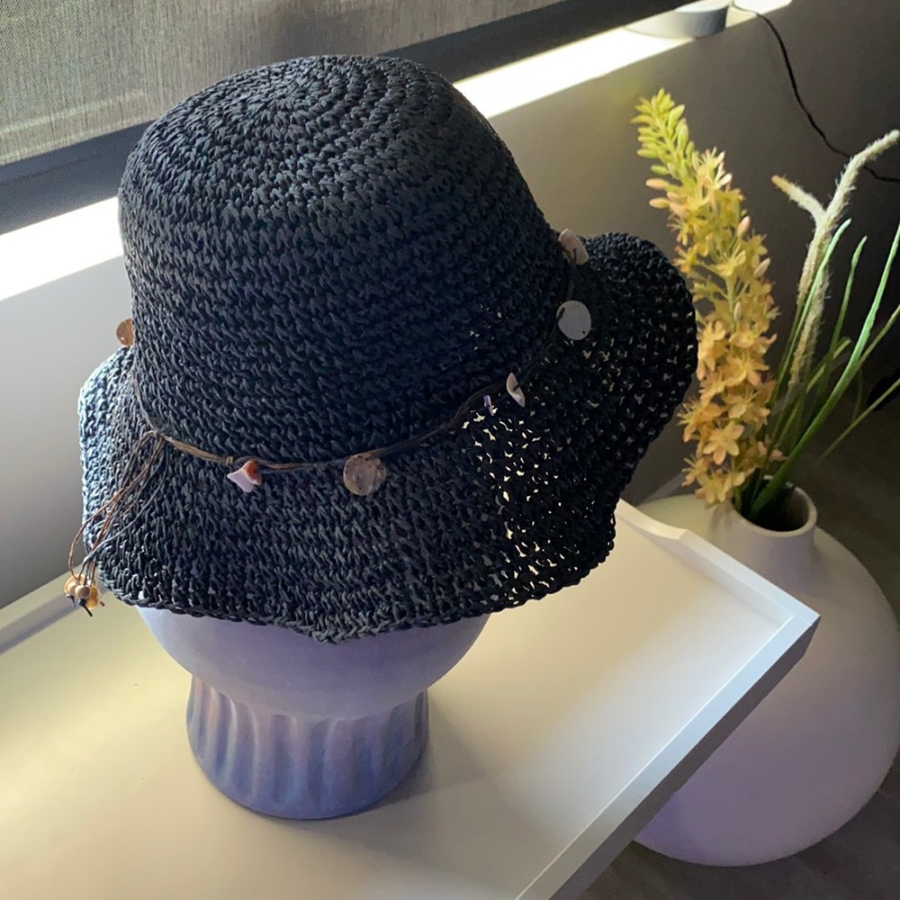 Floppy Beach Hat with Seashells and Tassel